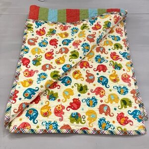 Handcrafted Baby Quilt Blanket Nursery Safari Elephants Bright Colorful 39x48